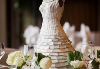 Wedding dresses are handmade of tile mosaic.
