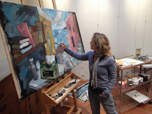 Artist Rosemary Leach in her studio