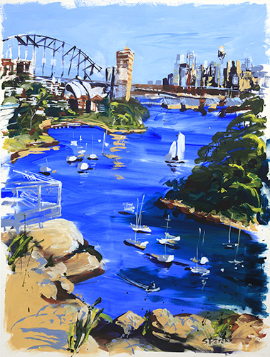 "Harbour in Sun and Wind from Balls Head" acrylic on paper, mounted onto canvas, 117cm x 154cm 