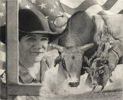 “Wild Bull Rider”, Graphite Pencil Drawing, 17” x 14”