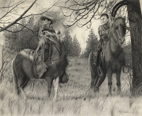 “Young Rough Riders”, Graphite Pencil Drawing, 17” x 14”