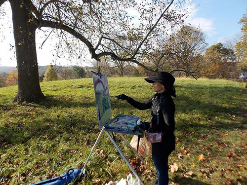 Monique Kendikian-Sarkessian painting en plein air