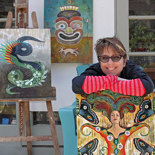 The artist Sarah Stone in her studio