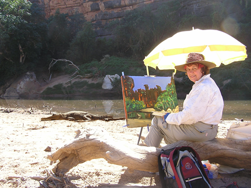 Sylvia Ditchburn Artist en plein air studio, Winjana Gorge WA