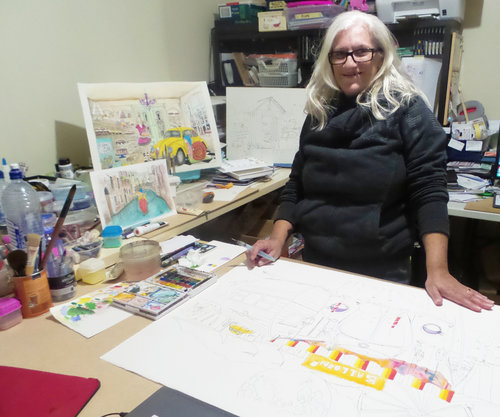 Artist Chelle Destefano in her studio