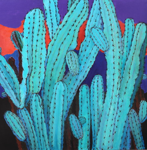 "Blue Flame Cactus" acrylic, 36" x 36" by M. Diane Bonaparte