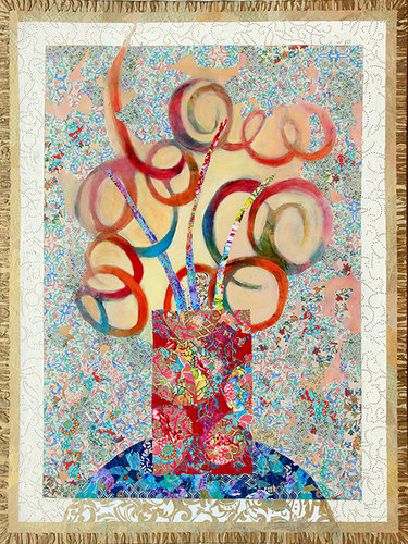 "Swirl Bouquet" mixed media collage by Janet Mishner