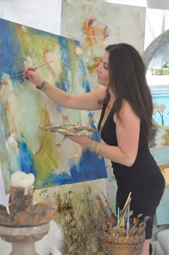 Jennifer Ansardi Painting in her Studio