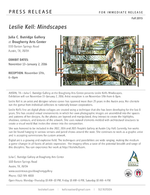 Press release for Leslie Kell's Mindscapes show