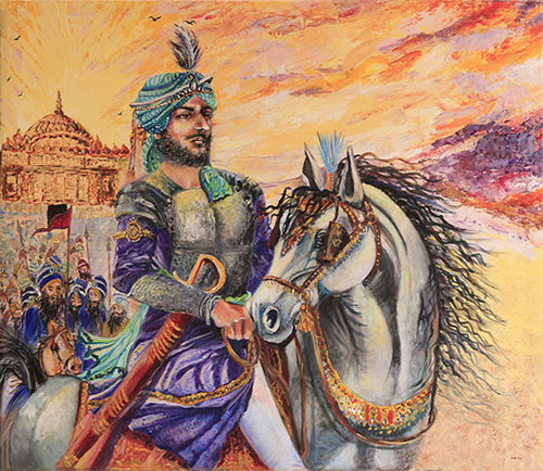 "Maharaja Ranjit Singh" acrylic on canvas, 36" x 28" by Sarabjit Singh