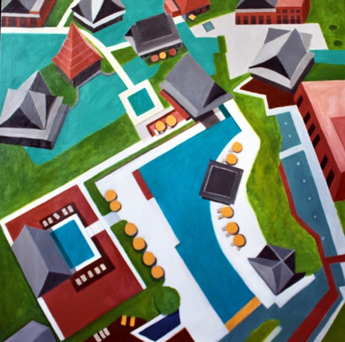 "Chinese Houses" Acrylic painting of a Chinese neighborhood from an aerial view by Toni Silber-Delerive