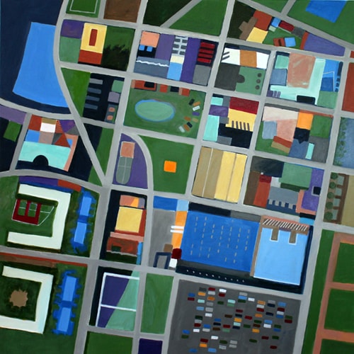 "Tribeca NY Grid Pattern" Acrylic painting from a birds eye view of a NY neighborhood by Toni Silber-Delerive