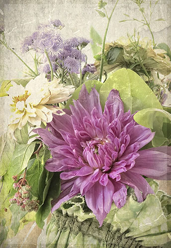 "Purple Dahlia Antiqued" Digital Photograph, Various sizes by photographer David Watkins Jr. See his portfolio by visiting www.ArtsyShark.com