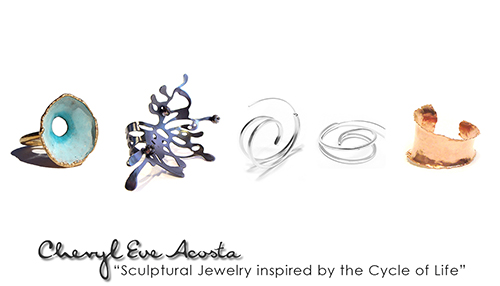 Online store Collections inspired by the Cycle of Life in the Ocean. Birth, Life, Fossils, Ciclos, by jewelry artist Cheryl Eve Acosta. See her work featured at www.ArtsyShark.com