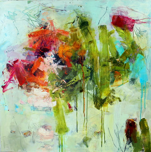 "Pistil-Whipped #10 ' Acrylic on Canvas, 48” x 48” by artist Conn Ryder. See her portfolio by visiting www.ArtsyShark.com