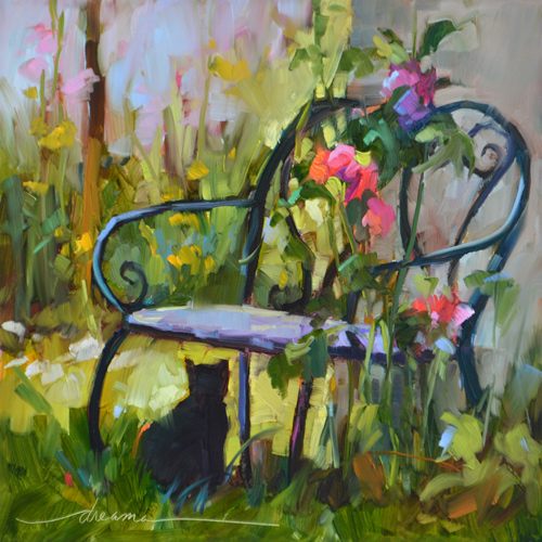 "Cat's View of France" Oil, 12" x 12" by artist Dreama Tolle Perry. See her portfolio by visiting www.ArtsyShark.com