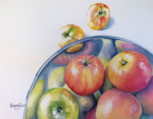 "Organic Apples" Watercolor on Paper, 12” x 16” by artist Susan Clare. See her portfolio by visiting www.ArtsyShark.com