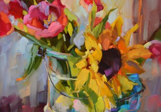 "Spring Faces", Oil, 12" x 12" by artist Dreama Tolle Perry. See her portfolio by visiting www.ArtsyShark.com