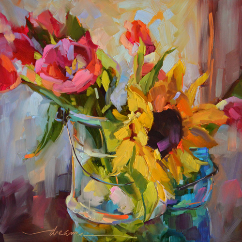 "Spring Faces", Oil, 12" x 12" by artist Dreama Tolle Perry. See her portfolio by visiting www.ArtsyShark.com