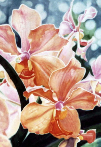 "Sunny Vanda" Watercolor on Paper, 24” x 18” by artist Susan Clare. See her portfolio by visiting www.ArtsyShark.com