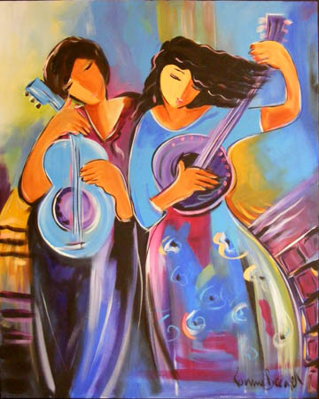 "Troubadours" Acrylic, Oil and Mixed Media, 76cm x 61cm by artist Bonnie Riccard. See her portfolio by visiting www.ArtsyShark.com