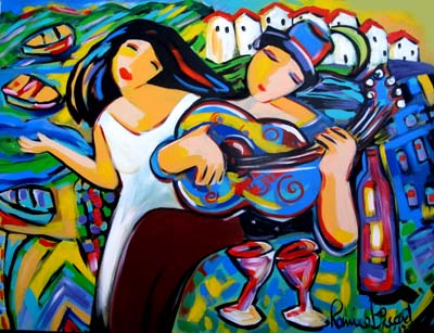 "Wine and Song in the Harbour" Acrylic, Oil and Mixed Media, 100cm x 80cm by artist Bonnie Riccard. See her portfolio by visiting www.ArtsyShark.com