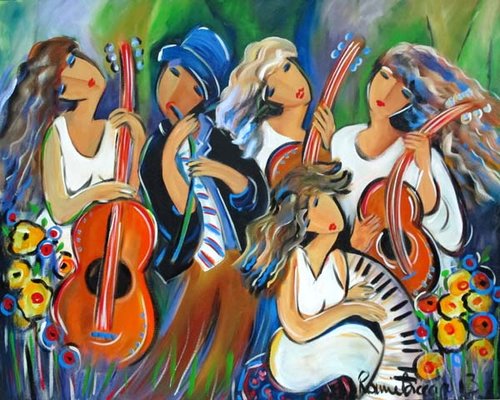 "Jammin" Acrylic, Oil and Mixed Media, 100cm x 80cm by artist Bonnie Riccard. See her portfolio by visiting www.ArtsyShark.com