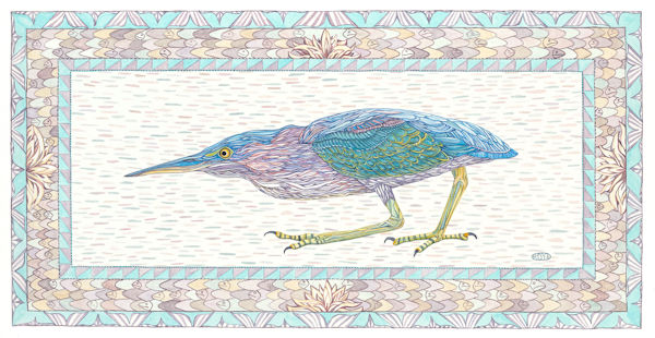 “Green Heron” Watercolor, 20” x 10” by artist Judy Boyd. See her portfolio by visiting www.ArtsyShark.com