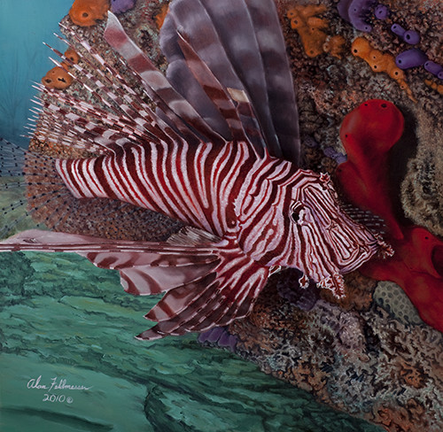 "Lionfish" Oil on Canvas, 30" x 31" by artist Alan Feldmesser. See his portfolio by visiting www.ArtsyShark.com