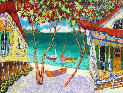 "Serenity Cove" Acrylic on Canvas, 36" x 48" by artist Jon Winslow. See his portfolio by visiting www.ArtsyShark.com