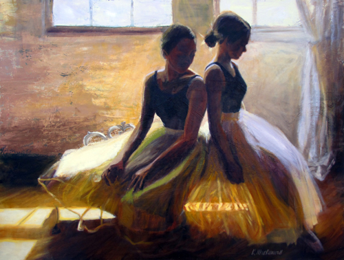 “Two Dancers” Oil on Canvas, 36” x 48” by artist Carol MacConnell. See her portfolio by visiting www.ArtsyShark.com