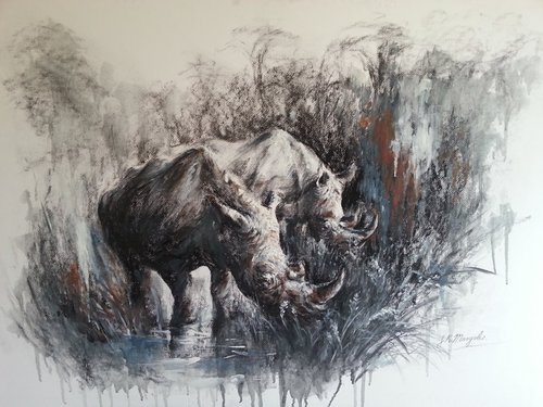 "Endangered" Charcoal and Oils on Fabriano Board, 100cm x 76cm by artist Jason Margolis. See his portfolio by visiting www.ArtsyShark.com