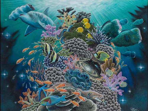 "Living Reef" Acrylic, 36" x 48" by artist Ryan Sobel. See his portfolio by visiting www.ArtsyShark.com