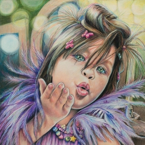 “Tammy-Princess-Moviestar” Colored Pencil on Paper, 15” x 15” by artist Lis Zadravec. See her portfolio by visiting www.ArtsyShark.com