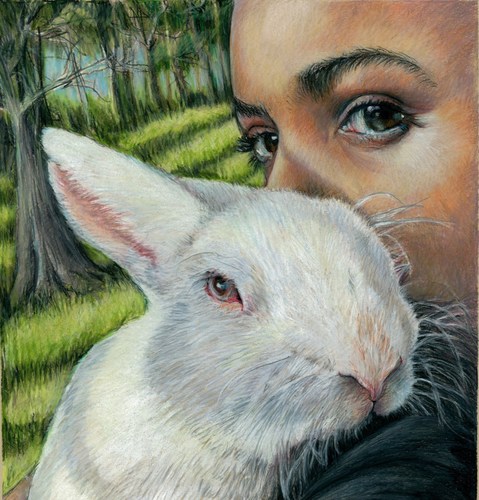 “Looking Back” Colored Pencil on Paper, 10” x 9.5” by artist Lis Zadravec. See her portfolio by visiting www.ArtsyShark.com
