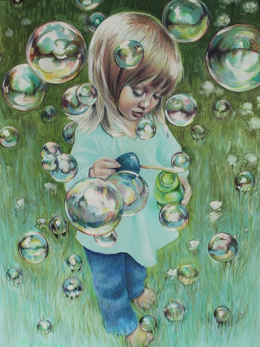 “Fascinations” Colored Pencil Ink and Gouache on Watercolor Paper, 24” x 18” by artist Lis Zadravec. See her portfolio by visiting www.ArtsyShark.com