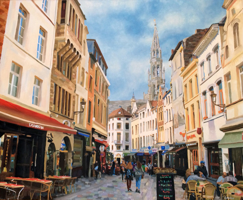 “Lost in Brussels” Oil on Canvas, 22” x 18” by artist Sue Miller. See her portfolio by visiting www.ArtsyShark.com