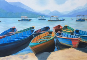 “Pokhara, Nepal” Oil on Canvas, 24” x 18” by artist Sue Miller. See her portfolio by visiting www.ArtsyShark.com