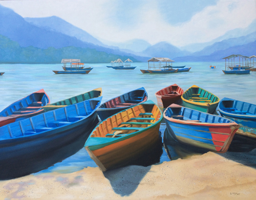 “Pokhara, Nepal” Oil on Canvas, 24” x 18” by artist Sue Miller. See her portfolio by visiting www.ArtsyShark.com
