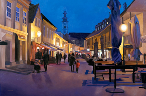 “Zagreb, Croatia” Oil on Canvas, 36” x 24” by artist Sue Miller. See her portfolio by visiting www.ArtsyShark.com