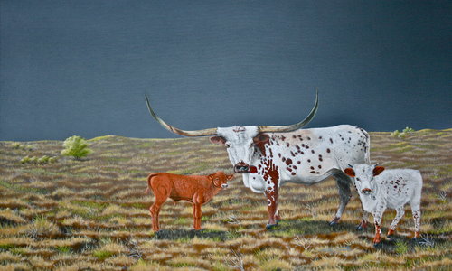 “Future Promise, Longhorns” Acrylic, 24" x 36" by artist David L. Prescott. See his portfolio by visiting www.ArtsyShark.com