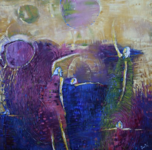 "Guardian Angels" Oil on Canvas, 30" x 30" by artist Lisa Bartell. See her portfolio by visiting www.ArtsyShark.com