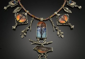 “Tree Robin and Nest Necklace” Pewter, Art and Resin, Large, the hanging bird and egg are 2” L - photo by Larry Sanders. See Laurie Leonard's portfolio by visiting www.ArtsyShark.com