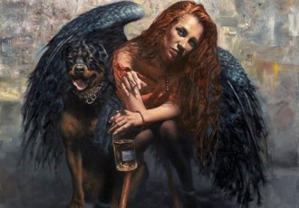 "Ol-faithful" oil on canvas, 86.5 cm x 86.5 cm, in Hamish Blakely's Unemployed Angels Series. Read his story at www.ArtsyShark.com
