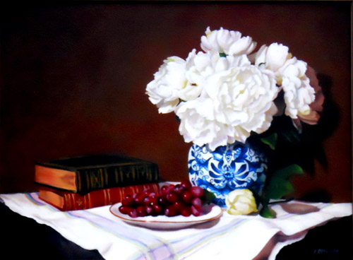“Peonies” Oil, 20” x 24” by artist Theresa Otteson. See her portfolio by visiting www.ArtsyShark.com