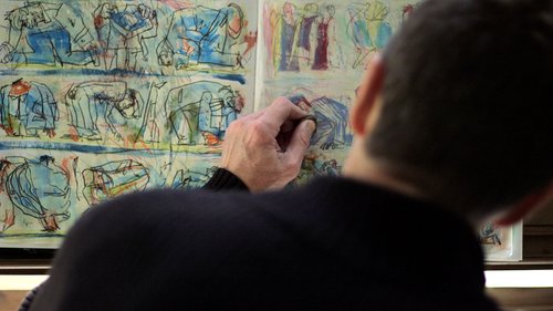 Artist Russell Christian appears in a video about his studio.