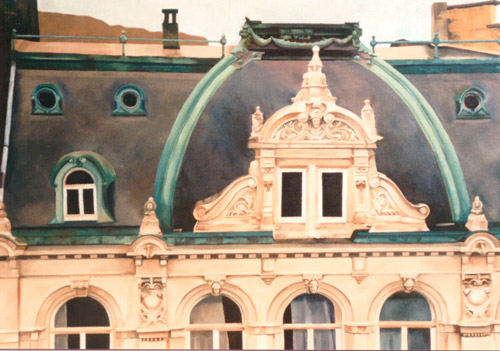 “Roof in Trier” Oil, 34” x 48” by artist Theresa Otteson. See her portfolio by visiting www.ArtsyShark.com