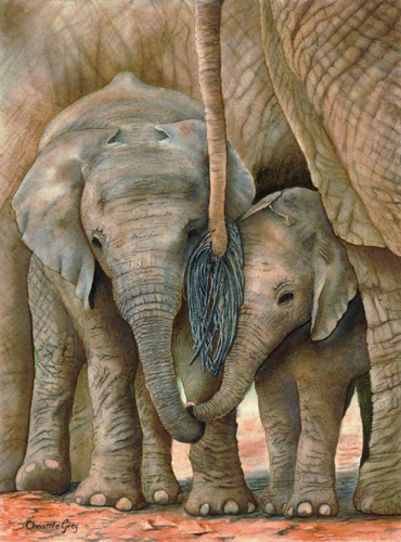 “Sibling Love” Watercolour, 40cm x 30cm by artist Christelle Grey. See her portfolio by visiting www.ArtsyShark.com