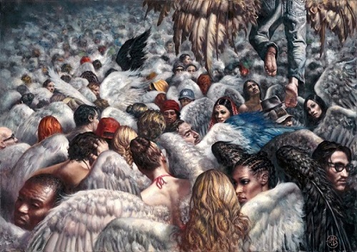 "The New Immigrants" oil on canvas, 87 cm x 122 cm by Hamish Blakely. See his artwork at www.ArtsyShark.com