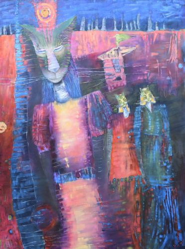 "The Queen of Catland" Oil on Canvas, 48" x 36" by artist Lisa Bartell. See her portfolio by visiting www.ArtsyShark.com